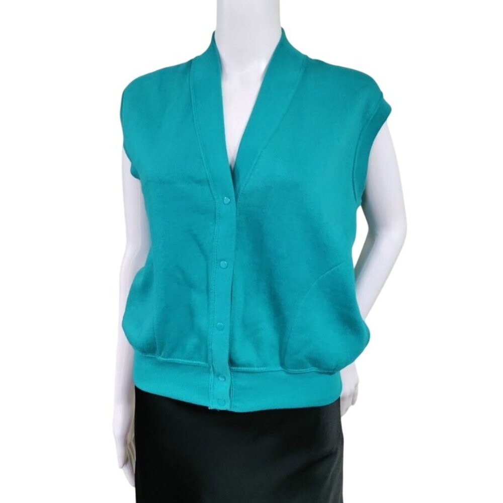 Palmettos 80's Button-Front Relaxed Cozy Vest Jacket Blue Women's Size Medium